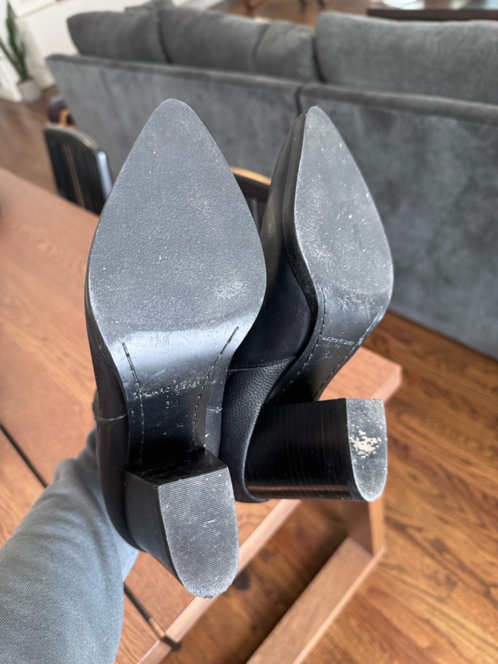 Marc Fisher Alva Black Leather Pointed Ankle Booties - Picture 4 of 8